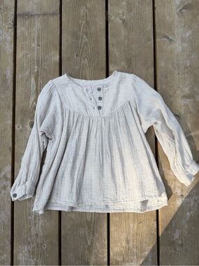 Morley Neutral Cream Gauze Henley Blouse Cotton/Viscose Airy Long Sleeve